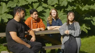 A group of students present GenAI top tips to camera from Valley Gardens on Highfield campus.