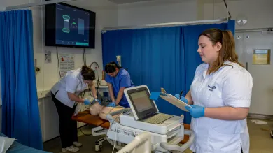 University of Southampton Cardiac Physiology students practising skills in the Cardiac Physiologist skills lab