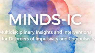 Watercolor silhouettes of overlapping human profiles with the text "MINDS-IC: Multidisciplinary Insights and Interventions for Disorders of Impulsivity and Compulsivity."