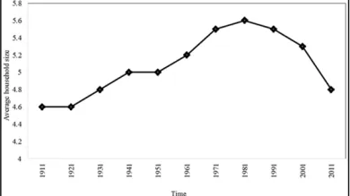 Trends in average household size, 1901 to 2011. (Chakravorty et al, 2021)