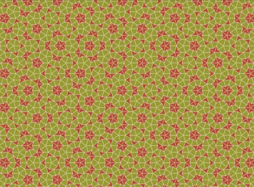 Geometric penrose tile pattern colours mustard and coral