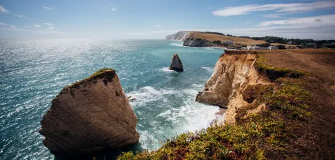 View of sea and cliffs on the Isle of Wight coast. 