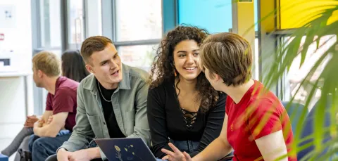 Modern Language students sharing laptop