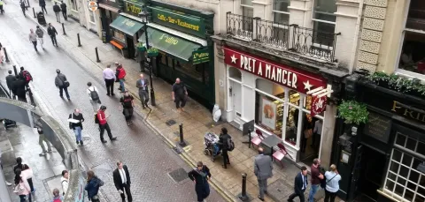 The regular population of a business district swells during the daytime