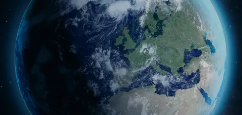 A view of Earth from orbit, centred on the European continent.