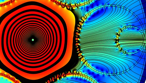 Hollow core fibre computational modelling coloured pattern