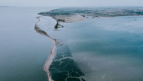 Aerial shot of water and shoreline