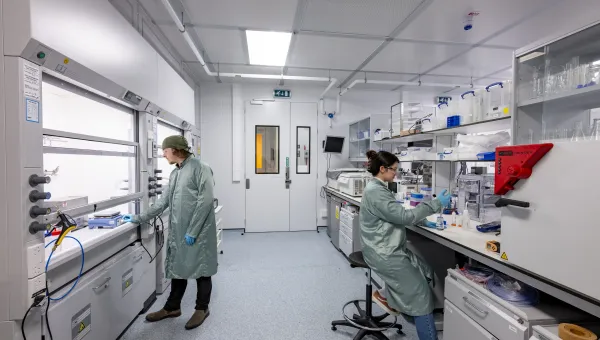 View of the main laboratory showing wet benches and other bench top equipment