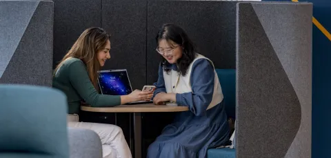 Two students studying with laptop