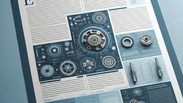 An AI generated image of a publication page showing text and images of cogs and other mechanical engineering elements