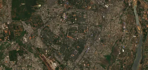 A satellite image of Bhubaneswar, India.