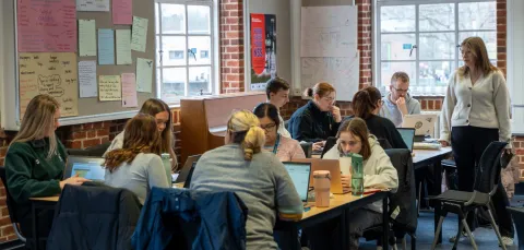 PGCE students working on tablets in a university based discussion session.