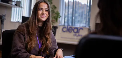 MSc Public Health student, Hannah in discussion