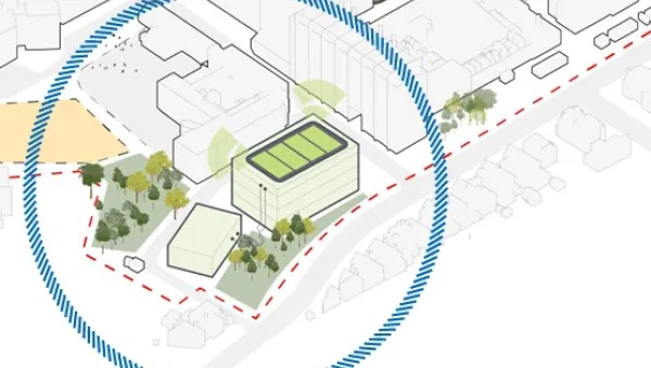 proposed location of the energy centre and substation on Highfield campus, situating it away from major learning centres and surrounded by green spaces