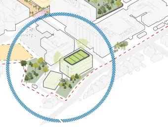 proposed location of the energy centre and substation on Highfield campus, situating it away from major learning centres and surrounded by green spaces
