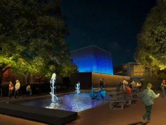 The Nuffield Theatre on Highfield campus at night