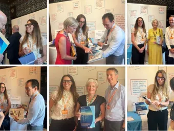 Photographic collage showing researchers from the University of Southampton's Intelligent and Resilient Ocean Engineering (IROE) institute presenting offshore wind evidence and engaging with visitors during Evidence Week in Parliament