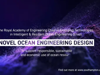 Dynamic particle-wave graphic symbolising innovation in intelligent and resilient ocean engineering