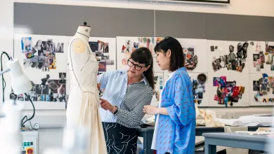 Student and tutor in fashion studio at WSA. 