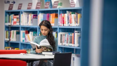 Student in library