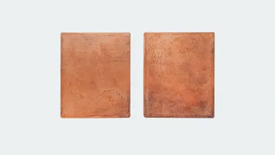 Two rectangle shapes made of copper placed on a white background