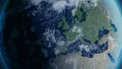 A view of Earth from orbit, centred on the European continent.