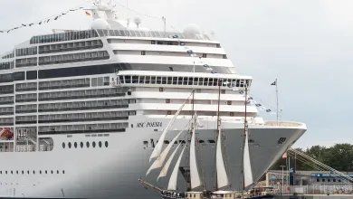 Cruise ship and a sailing ship