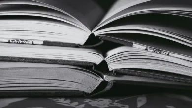 Open books close up at the library