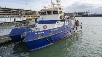 The University of Southampton research vessel, the R.V. Callista, anchored at the National Oceanography Centre in Empress Dock.