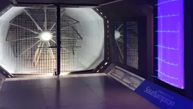 Interior of the University of Southampton wind tunnel showing the test section and airflow generation system