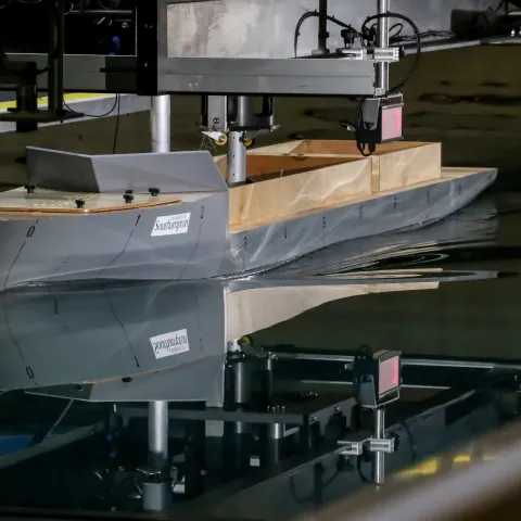 Testing resistance and propulsion in the towing tank.