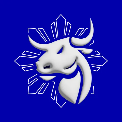 Logo of UOS Filipino Society with stylised bull head and sun rays