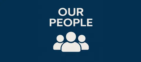 Text 'Our people' and graphic with several people