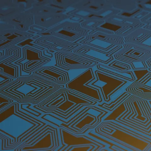 bstract geometric pattern resembling a circuit board with blue and black colors.