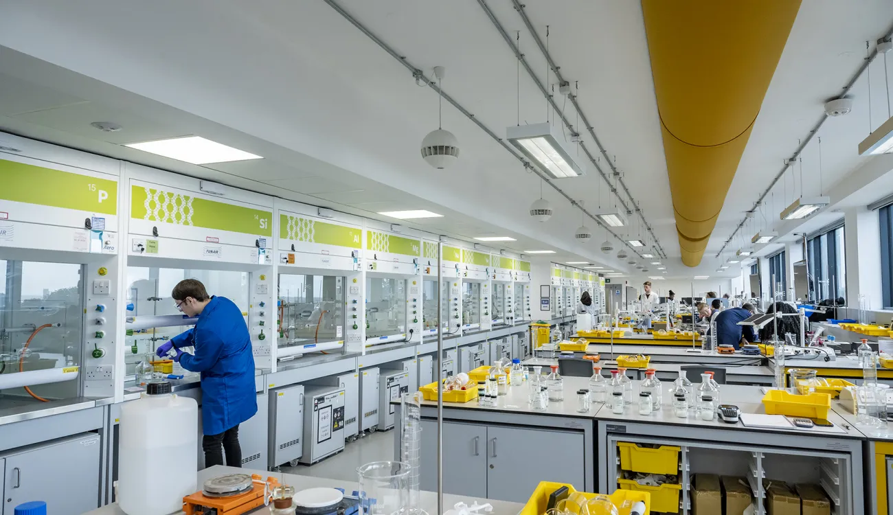 Staff and students work in one of our newly refurbished undergraduate teaching labs.