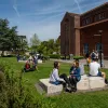 Students outside the library at Highfield campus.